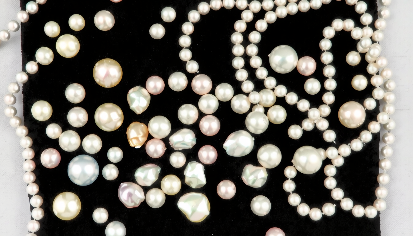 Elegant freshwater pearl necklace displaying various colorful pearls in different shapes and sizes