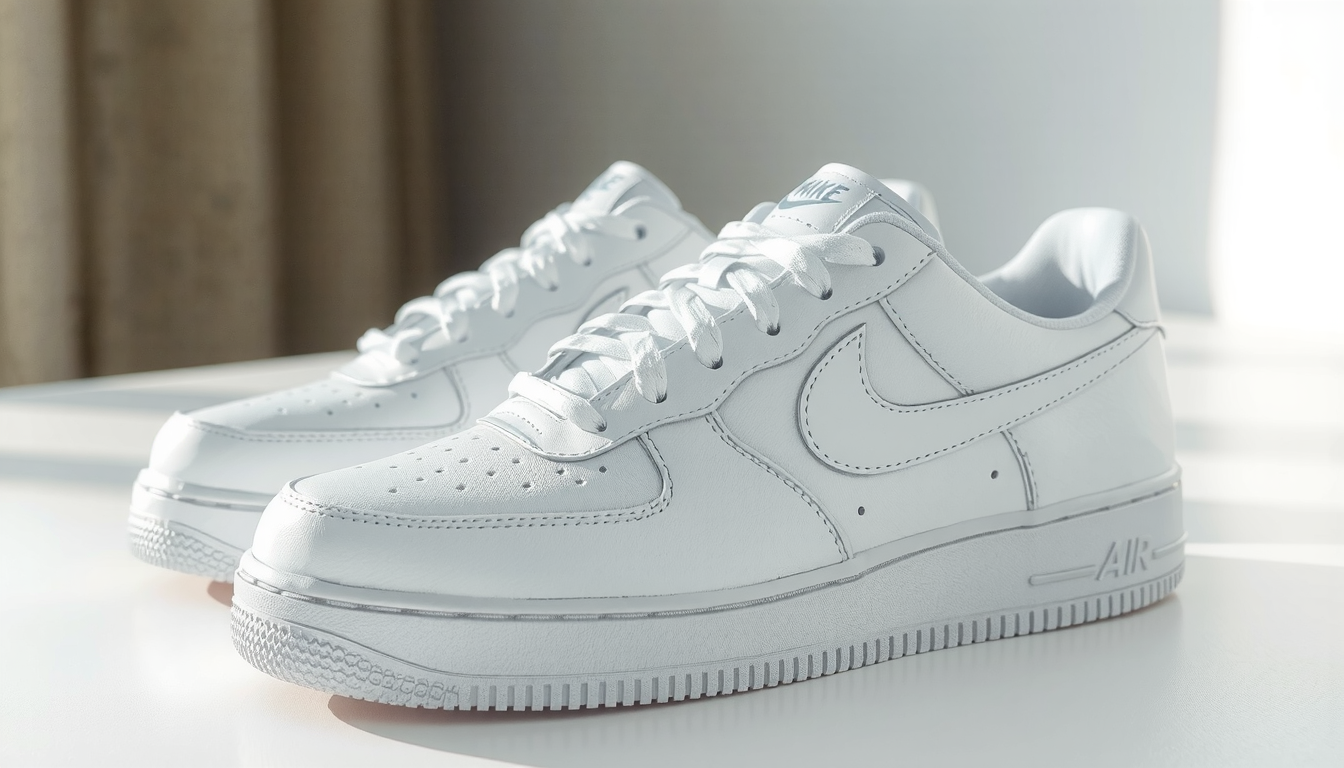Person demonstrating proper walking technique in white Air Force 1 sneakers to prevent creasing