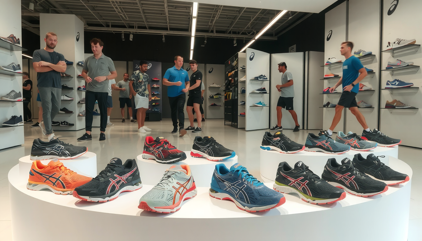ASICS running shoes displayed in various styles for runners and fashion enthusiasts