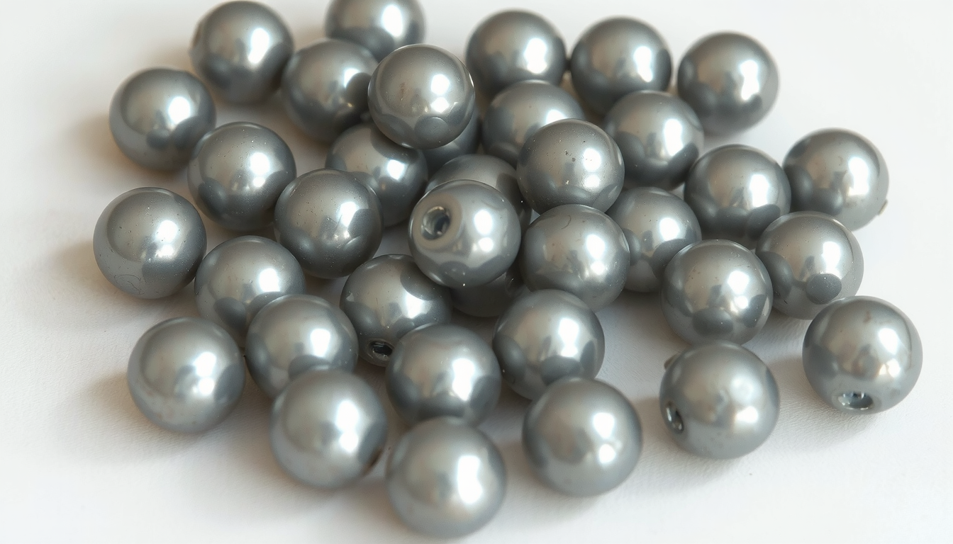 Gray Tadama pearls displaying silver-blue color and metallic shine, meaning sophistication and balance.